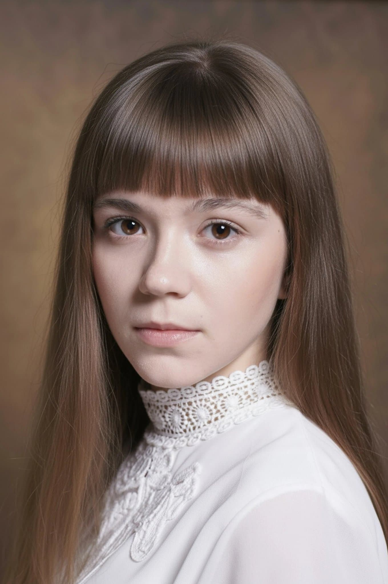 AI bangs filter after transformation - full body photo featuring new bangs look