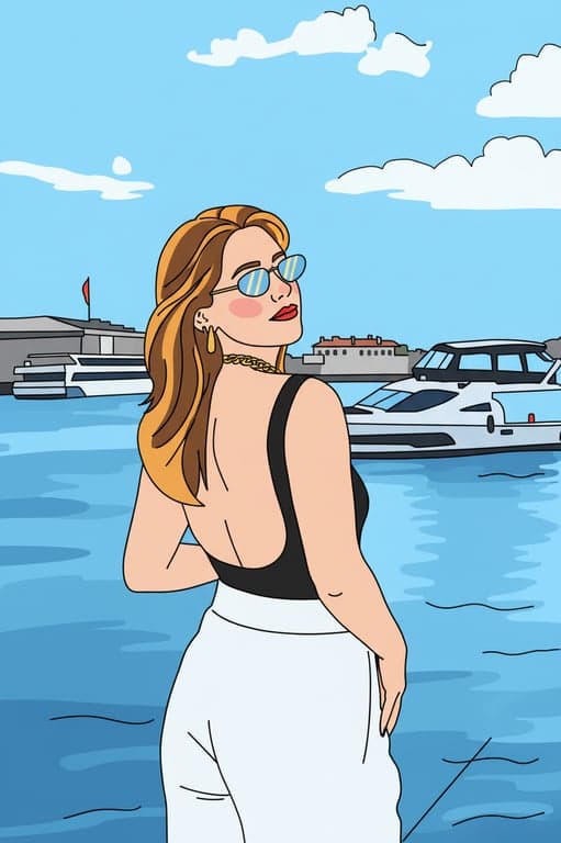 a portrait of a person illustrated in a comic-style pop art look with heavy contour lines, simplified anatomy, flat bright colors, strong color separation, and a playful pop art graphic aesthetic