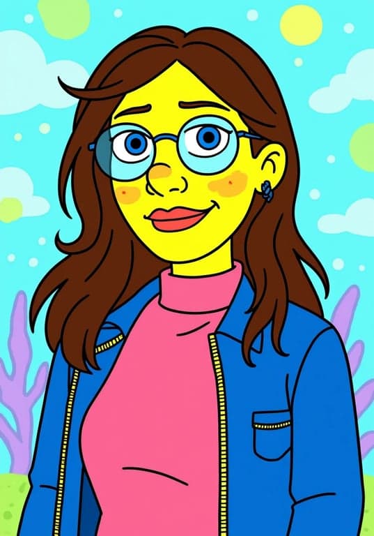 a portrait converted into SpongeBob cartoon style with simplified geometry, bold contour lines, flat pastel fills, and a joyful Nickelodeon cartoon aesthetic.