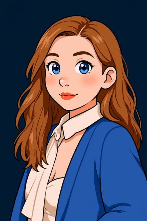 a portrait of a person recreated as a randomly generated cartoon character with expressive eyes, simplified anatomy, smooth contours, and a cohesive cartoon design