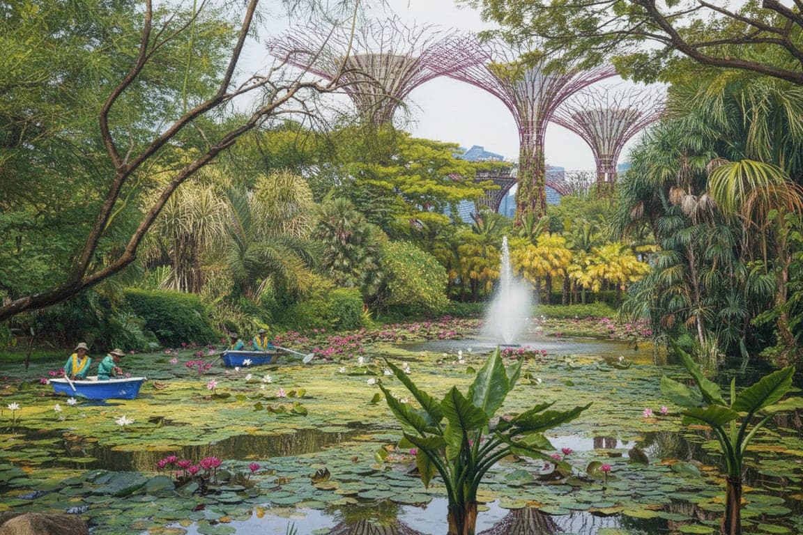 a garden scene transformed into an impressionist painting, composed of short, thick brushstrokes of unmixed color, capturing the effect of dappled sunlight, blurred details.