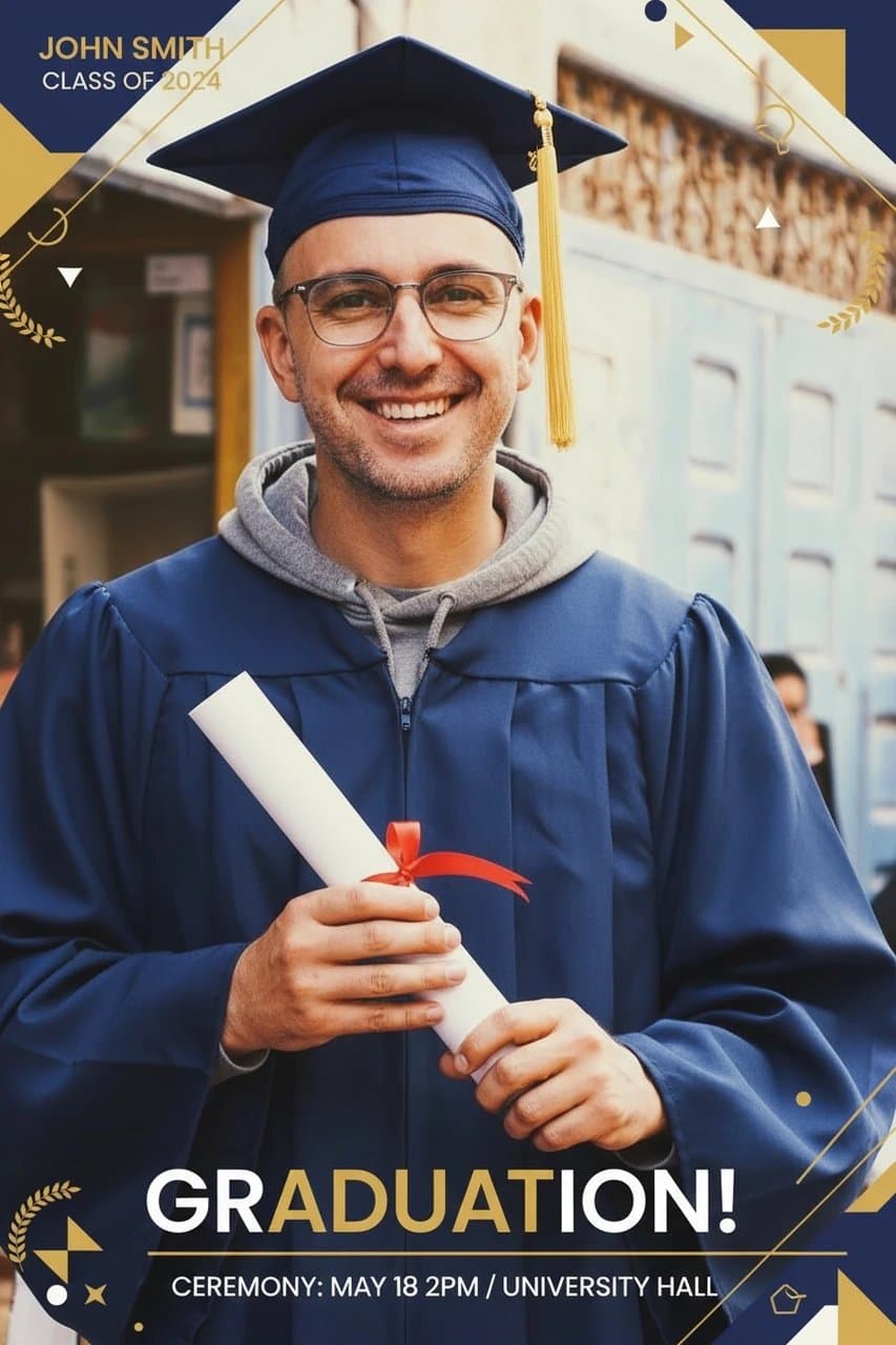 AI graduation photo filter after transformation - creative portrait stylized with academic theme