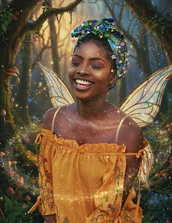 AI fairy after pic - fantasy fairy with transparent wings and magical forest glow