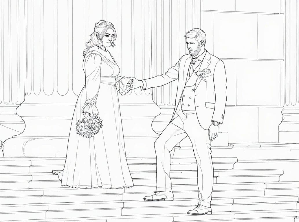 AI line drawing filter after transformation - portrait converted into clean outline line drawing