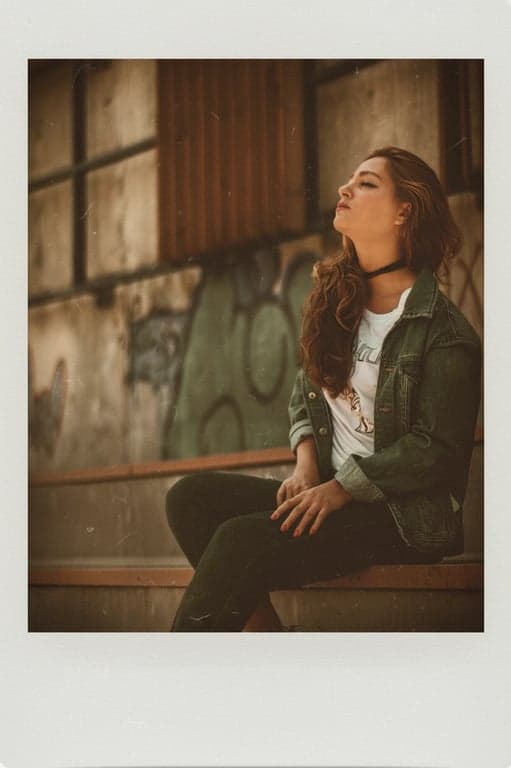 a portrait of a person reimagined with Polaroid camera aesthetics, focusing on softness, warmth, and instant-photo realism