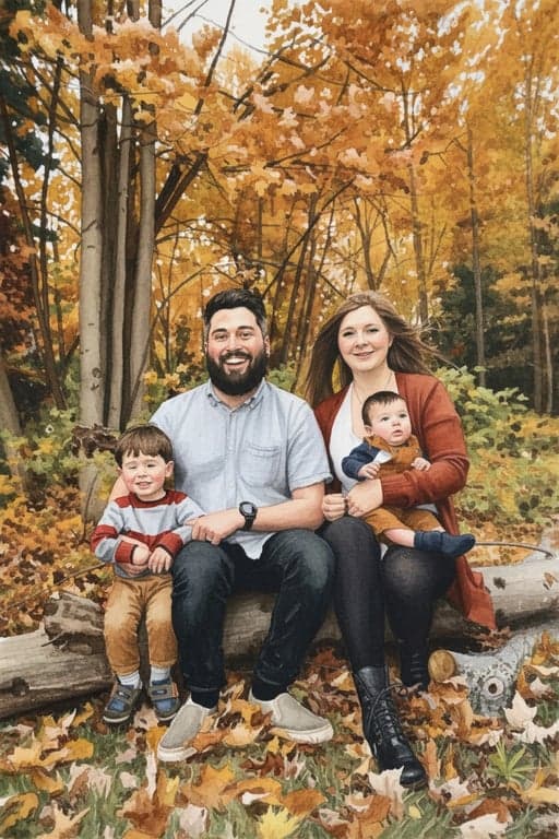 photo to watercolor after pic - watercolor fantasy painting with family painting