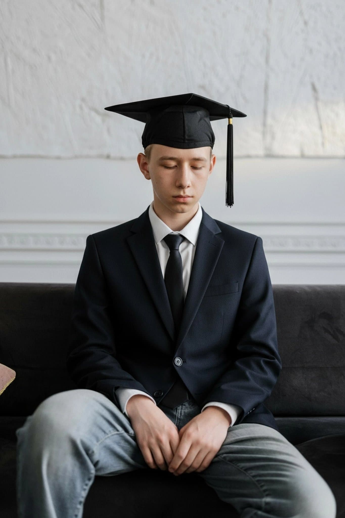 AI graduation photo filter after transformation - selfie turned into formal graduation portrait