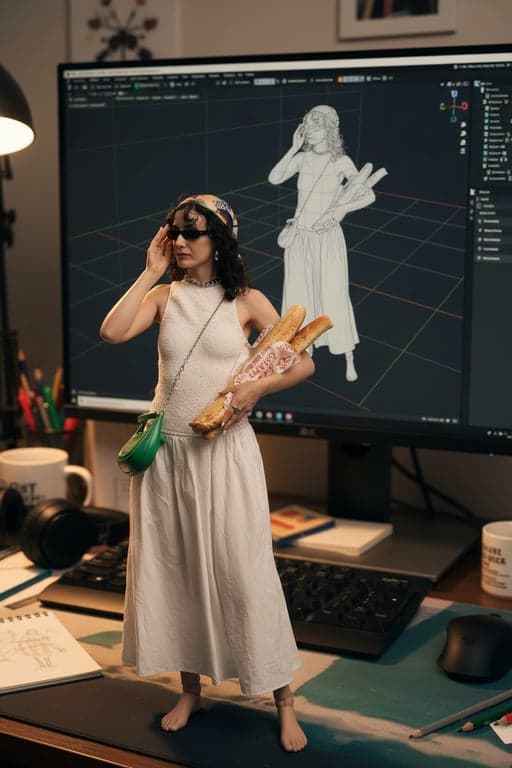 ai action figure generator after: a realistic action figure posed on woman holding the bread