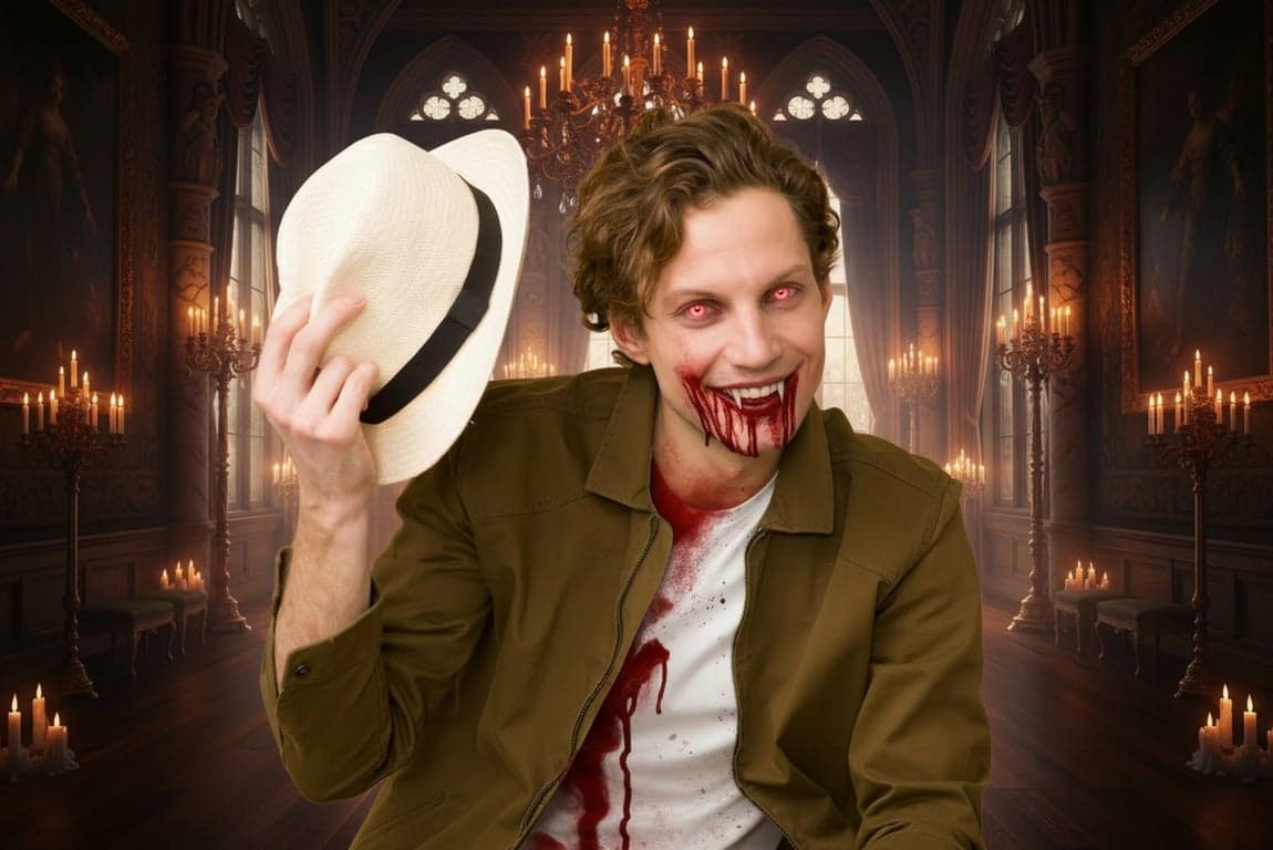 ai-vampire-filter after pic - vampire facial art with glowing red eyes and delicate blood marks