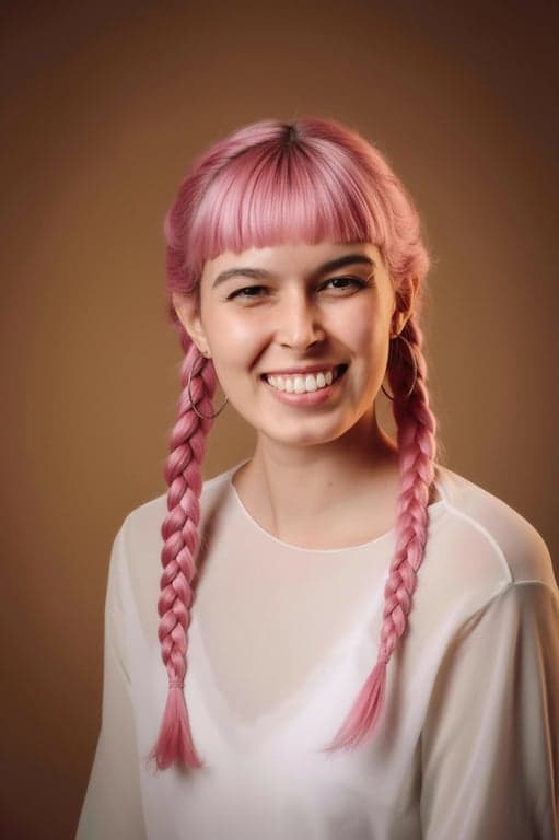 a portrait of a person enhanced with anime-style pink hair coloration, featuring smooth color fill, defined strand highlights, clean edges around hairline, and balanced shine