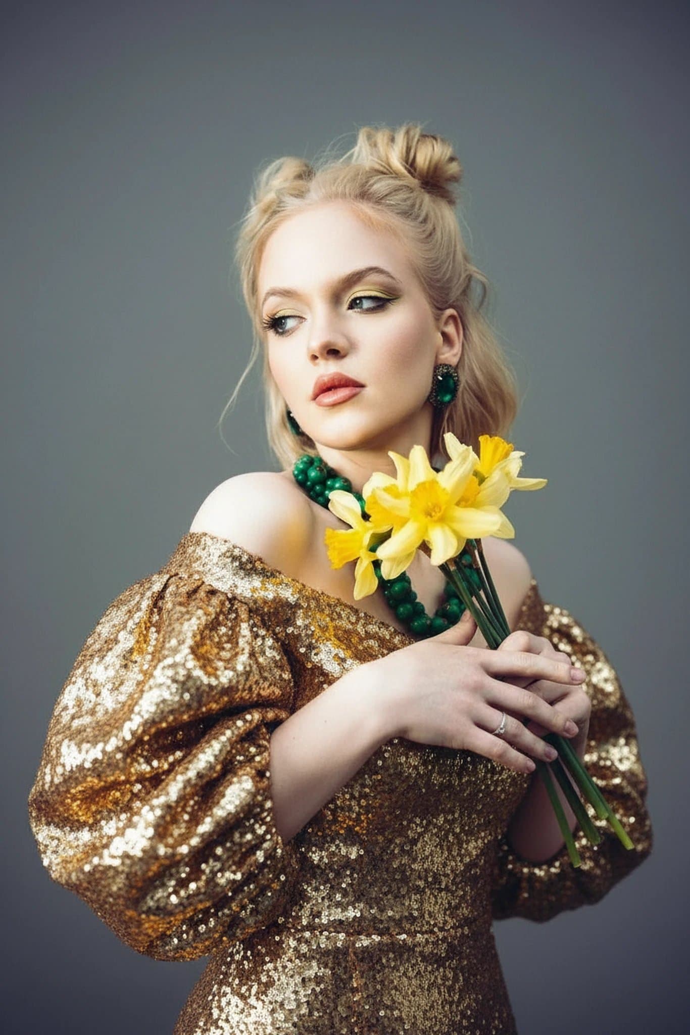 Gold Party Clothes filter after transformation - portrait styled in modern gold party fashion