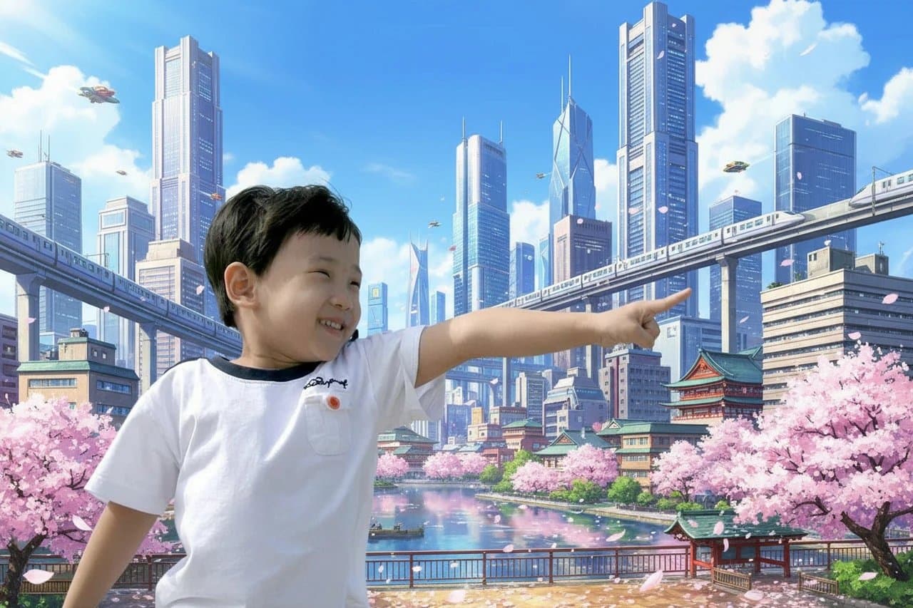 AI anime backgrounds after transformation - portrait with AI generated anime-style scenery