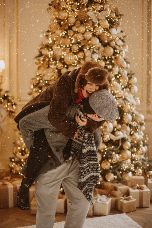 AI Christmas background free after photo - couple pic with Christmas background