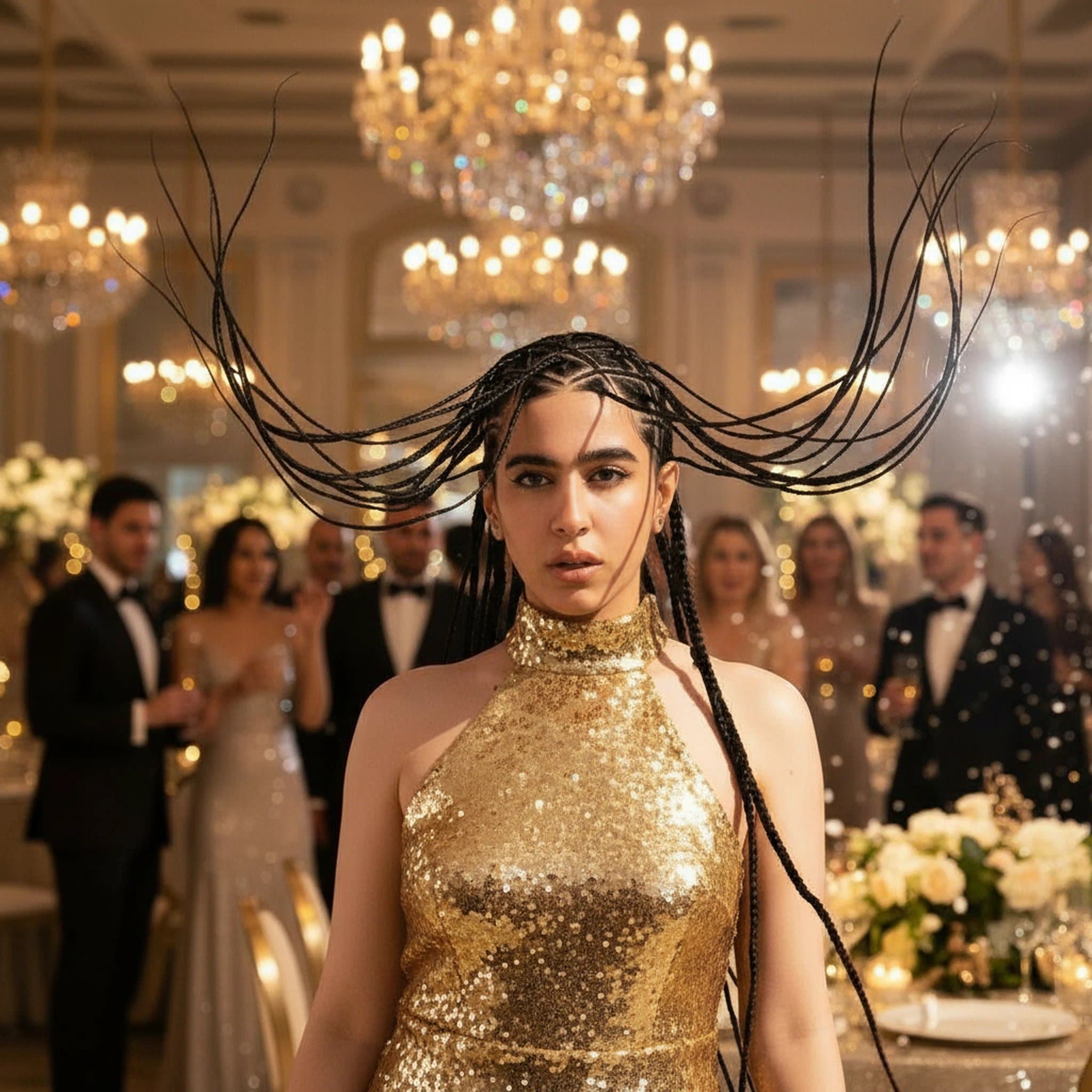 Gold Party Clothes filter after transformation - portrait styled in glamorous gold party outfit