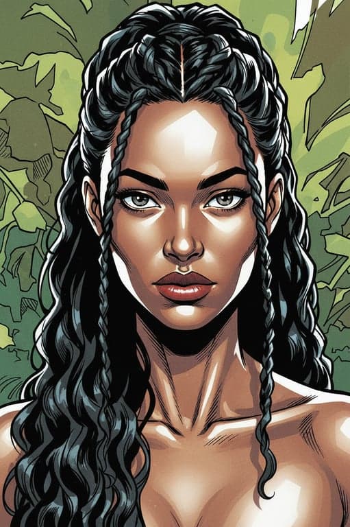 a portrait of a person transformed into a cinematic DC Comics superhero illustration with bold linework, angular anatomy, high contrast lighting, and serious comic book energy