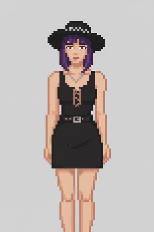 ignore realism and illustration. completely rebuild the subject as a low-resolution pixel art sprite. use strict pixel grid, flat solid colors, no gradients, no textures, no lighting effects, no smooth edges. enforce clear limb separation, neutral standing pose, and sprite sheet–ready proportions