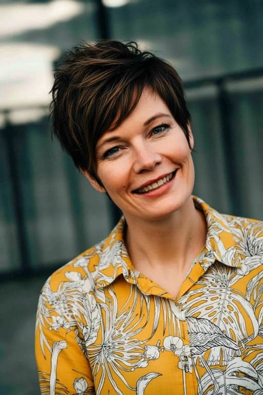 AI shorthair filter after photo - woman portrait with short pixie hair