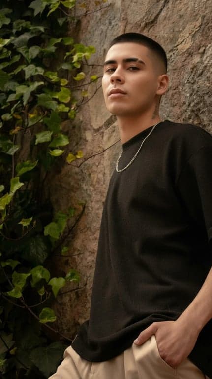 AI shorthair filter after photo - man portrait with buzz haircut