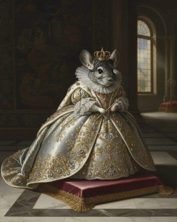 AI pet portrait generator free after pic - chinchilla depicted in a Baroque noble portrait with detailed garments and dramatic lighting