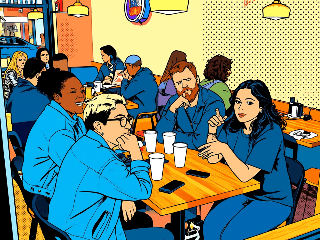 Transform this candid café gro...