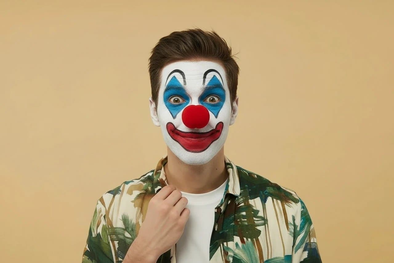 AI funny face filter after transformation - influencer photo showing comic expression style