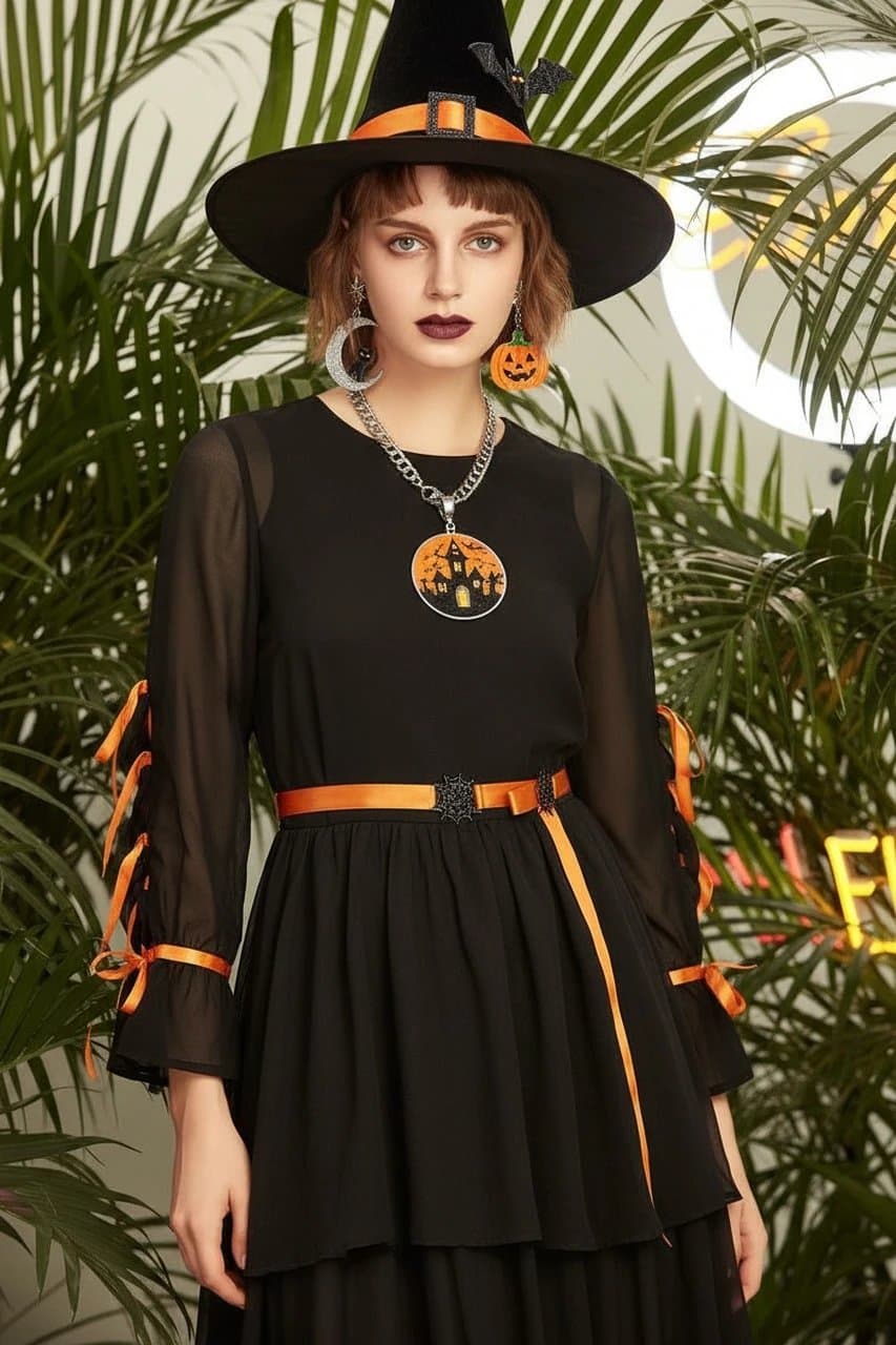 AI Halloween costume filter after transformation - studio photo with detailed AI costume design