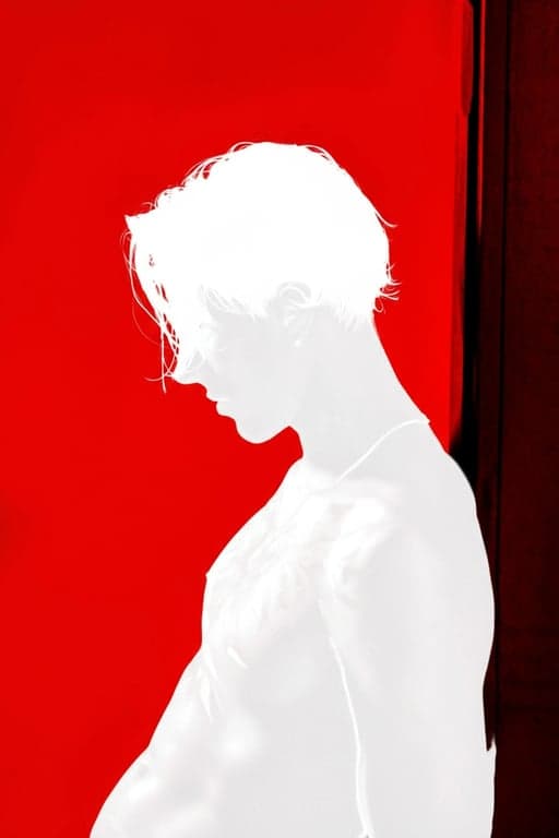 AI remove color from image after photo - same silhouette shown in plain white on red background