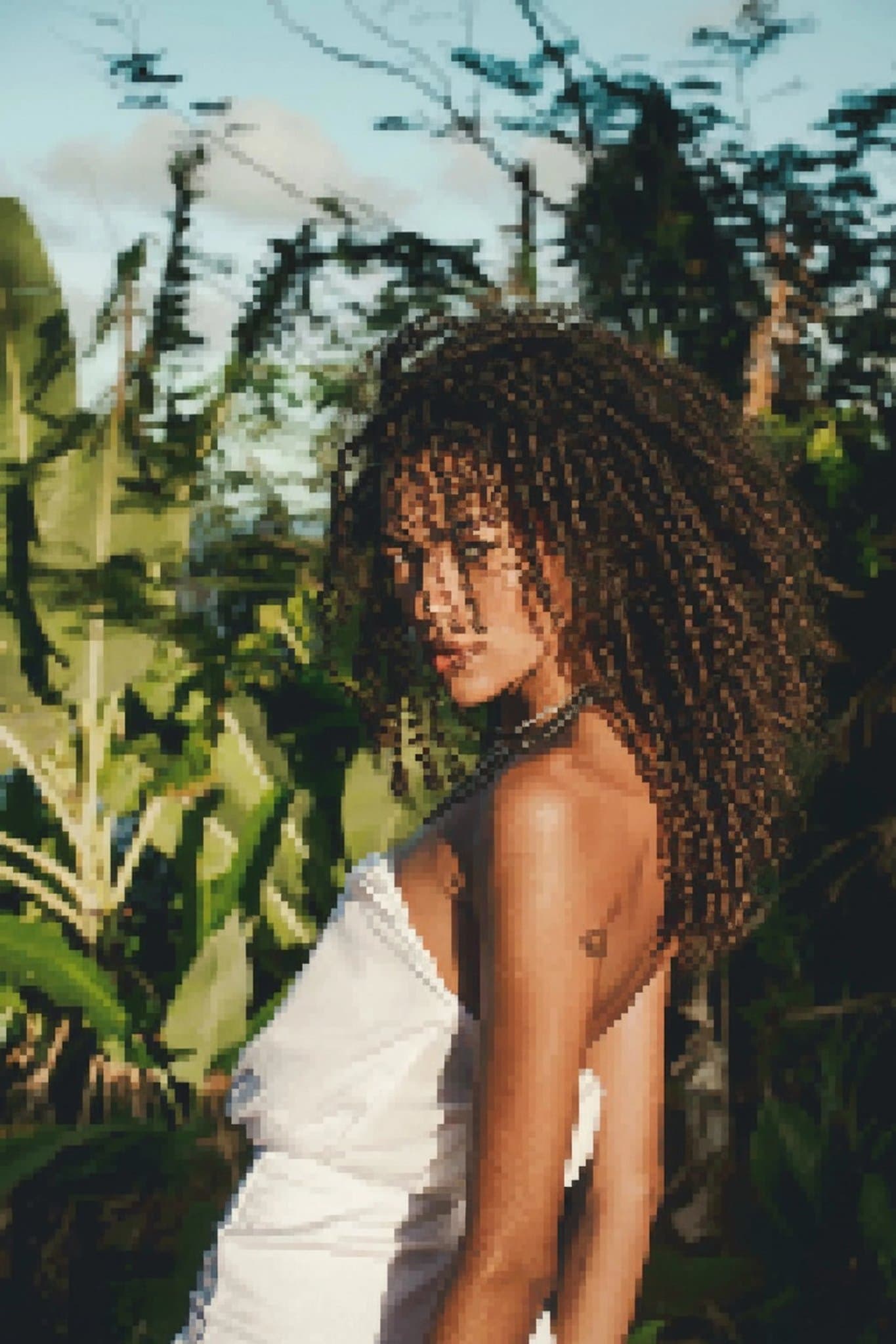 AI photo to pixel art filter after transformation - creative portrait designed as pixel game sprite