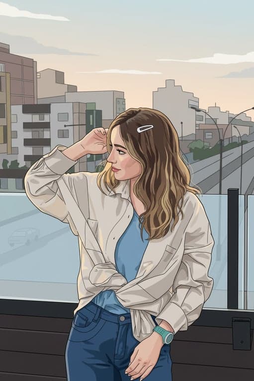 a portrait of a person transformed into a Japanese art style illustration emphasizing clean linework, simplified anatomy, controlled colors, and a cohesive Japanese visual language