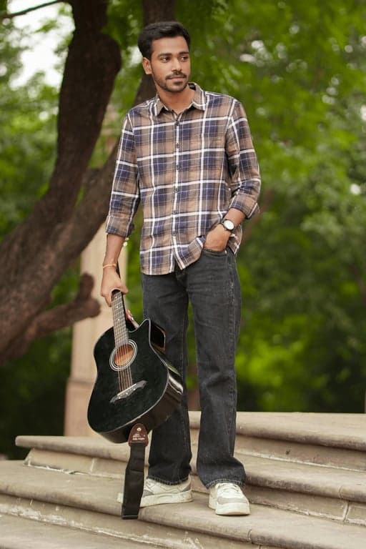 AI ugly filter before photo- man standing outdoor