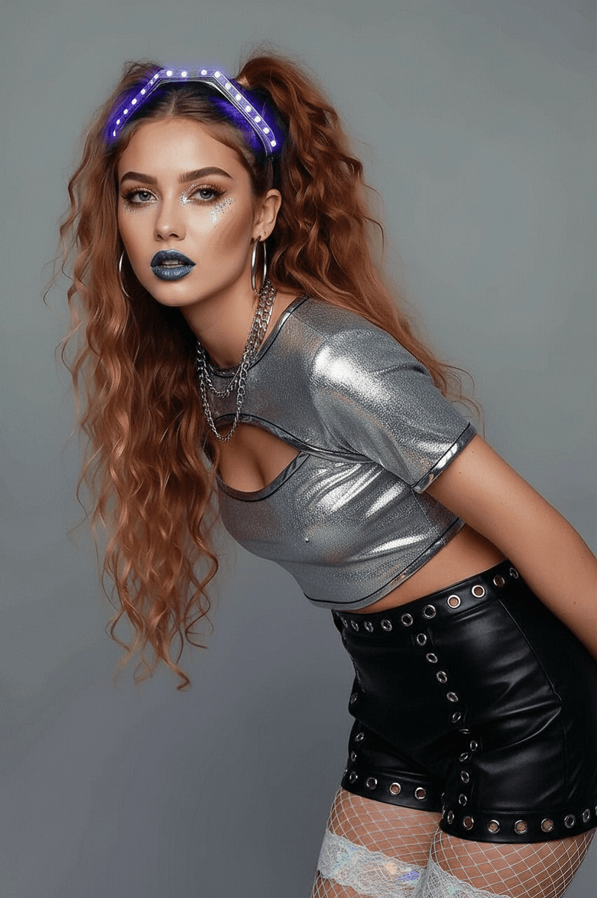 AI music festival outfits filter after transformation - fashion portrait featuring bold festival styling