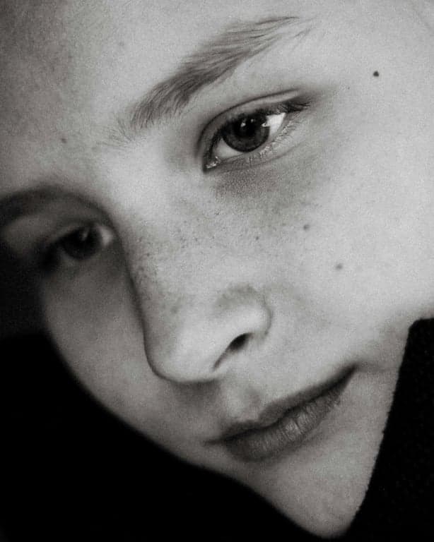 AI big eyes filter before photo - women portrait black and white