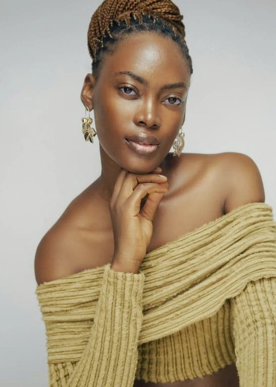 AI blemish remover after transformation - studio shot with professional skin retouching