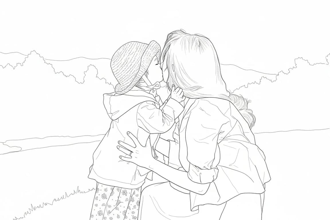 AI line drawing filter after transformation - fashion portrait converted into outline illustration