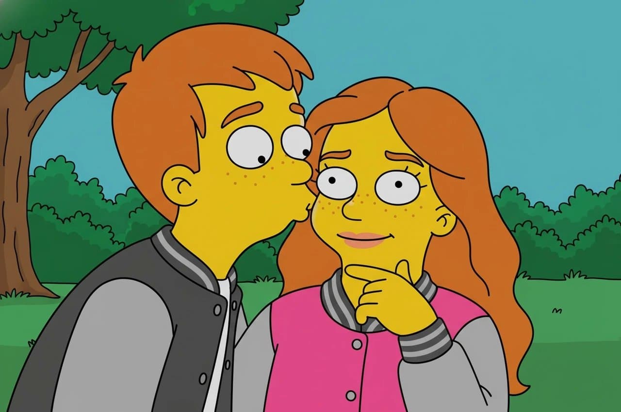 AI funny face filter after transformation - outdoor photo rendered with cartoon humor effect