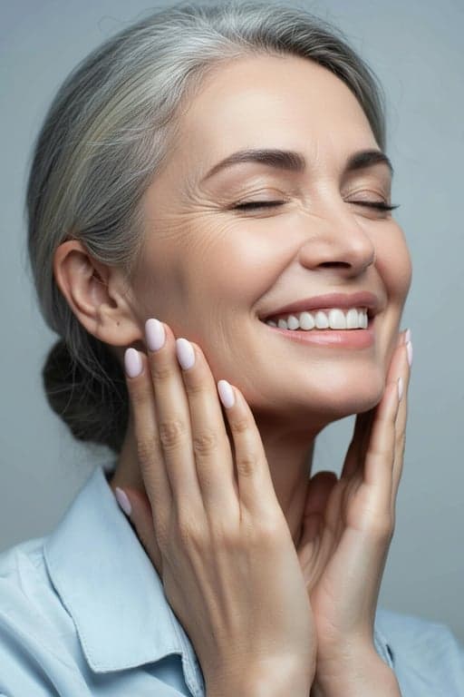 age ai generator after photo - woman with er eyes closed in her 70s