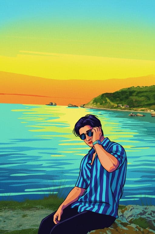 a portrait of a person adapted into a pop art illustration style with high saturation, flat color planes, bold contours, and unmistakable pop art identity