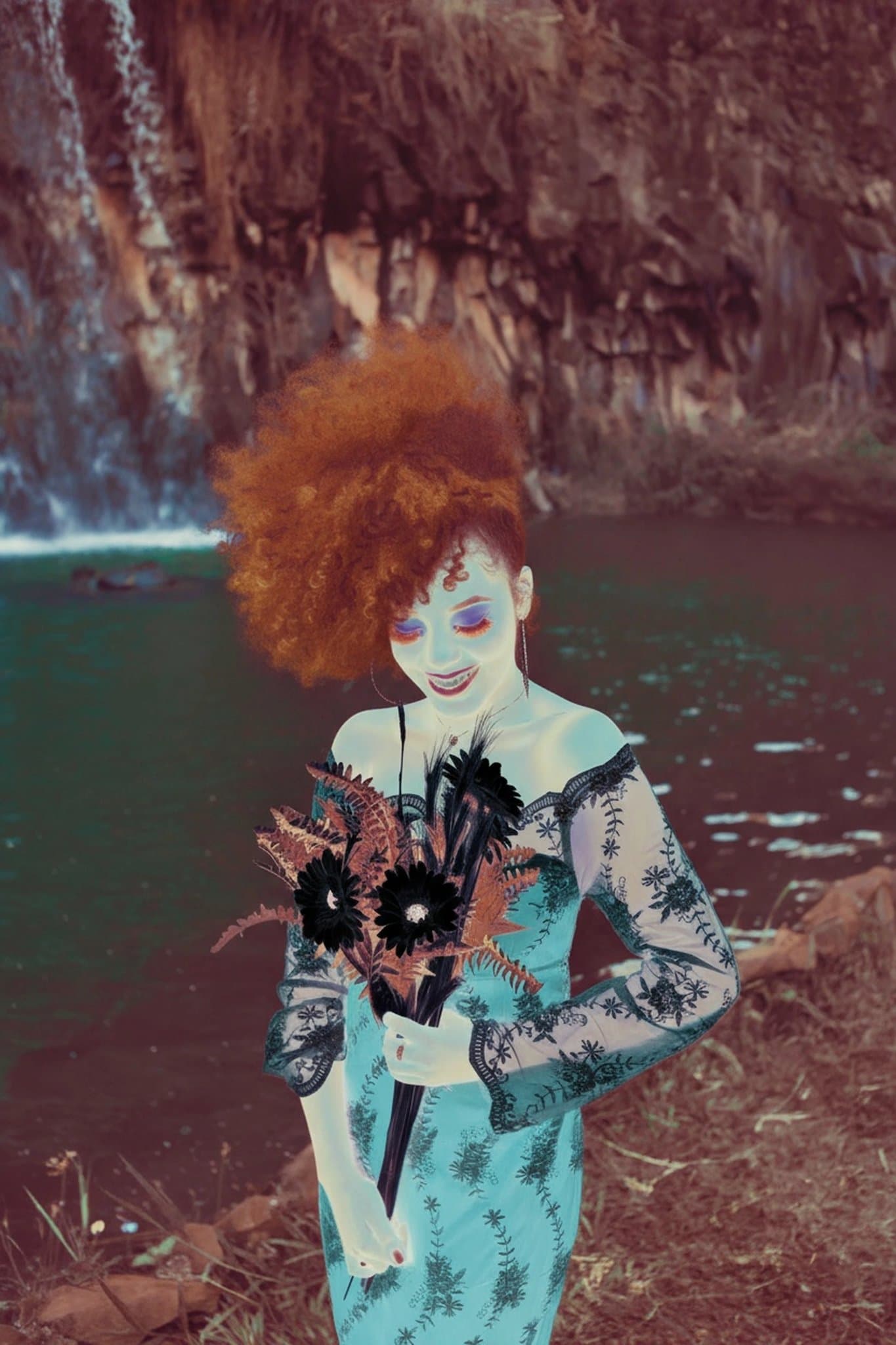 AI negative image filter after transformation - selfie showing negative-style artistic transformation