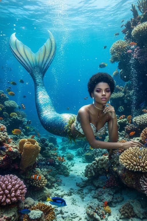 AI Mermaid filter after pic - realistic mermaid with ocean background