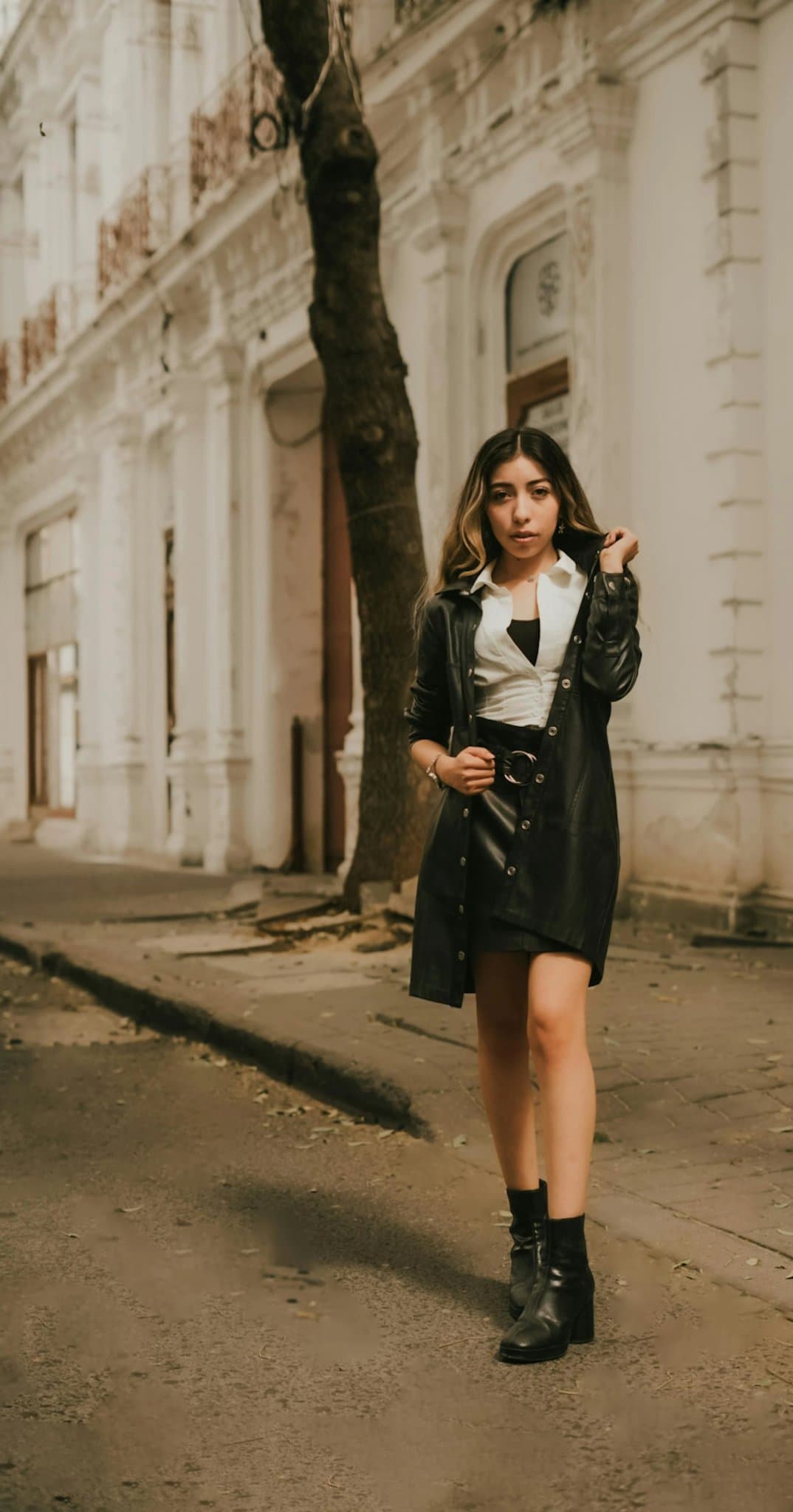 90s theme party clothes filter before photo - portrait wearing casual top with soft neutral tones