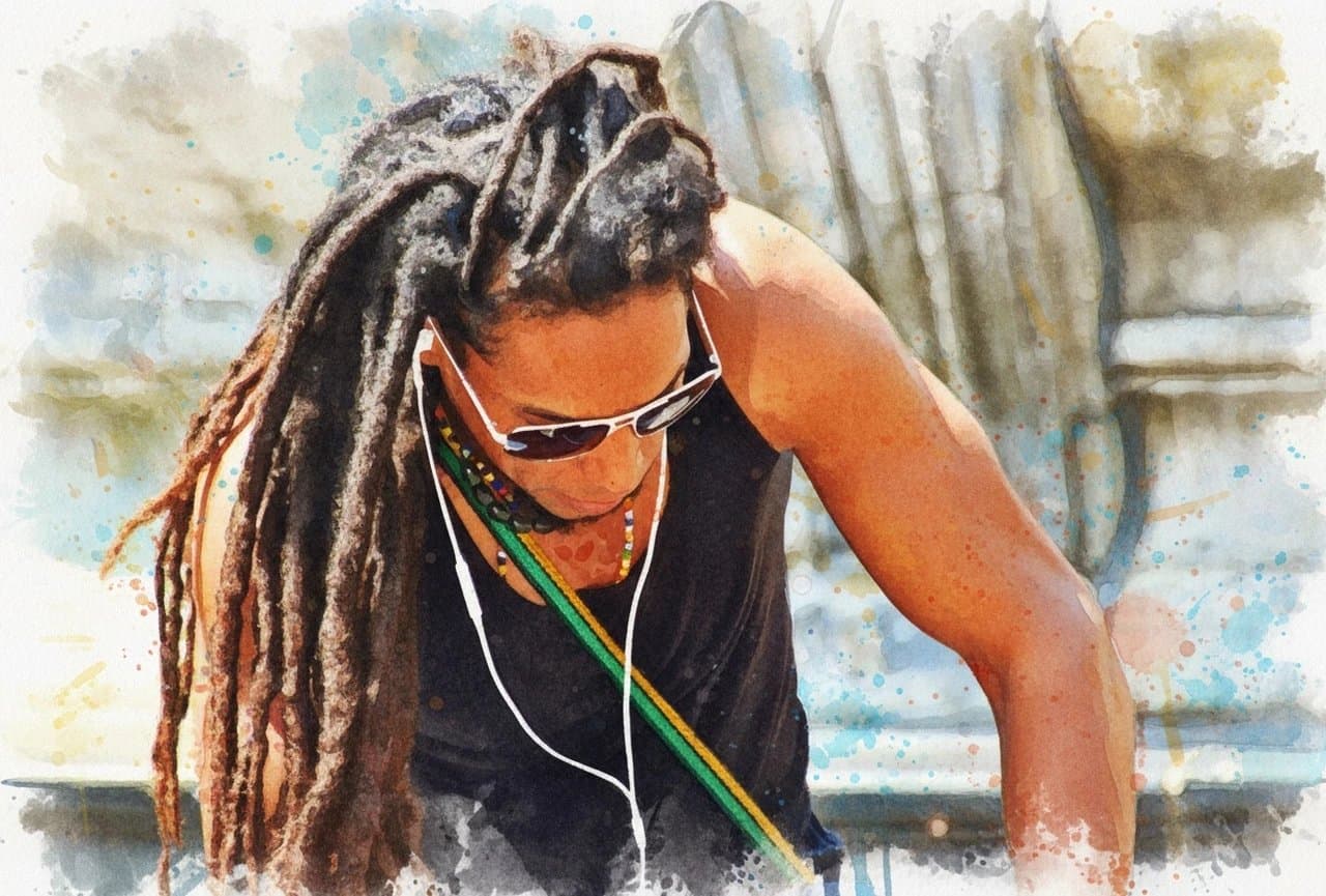 AI color splash filter after transformation - selfie with AI applied color and grayscale mix