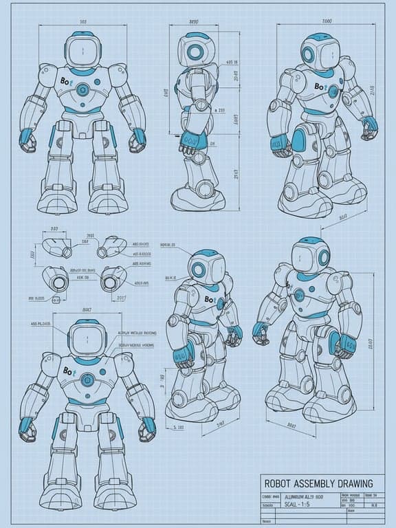 a mechanical CAD drawing rendered with accurate proportions, clean vector-style lines, sharp corners, standardized drafting conventions, and a clear machine or part layout