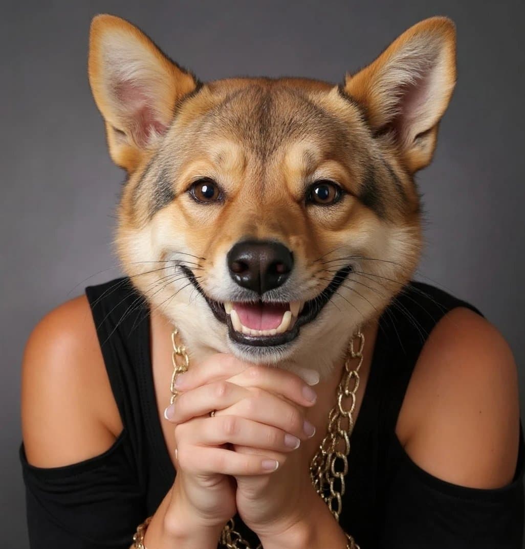 AI funny face filter after transformation - fashion portrait recreated in humorous caricature form