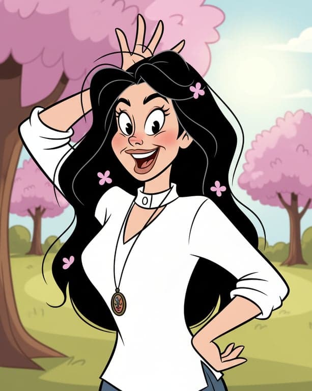 a portrait of a person illustrated in a classic American cartoon animation style inspired by Looney Tunes, replacing realism with exaggerated expressions, theatrical poses, bold contour lines, smooth vintage coloring, and energetic character performance.