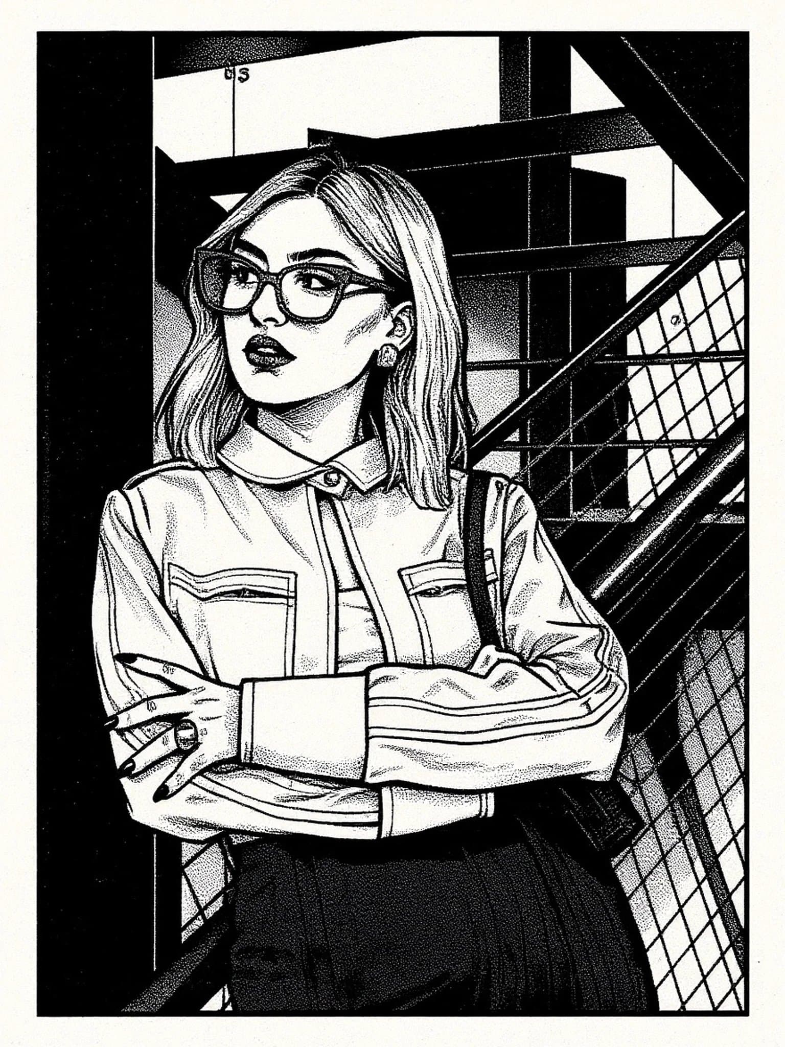 Manga art styles filter after transformation - portrait in retro 80s manga style with halftone texture and panel border