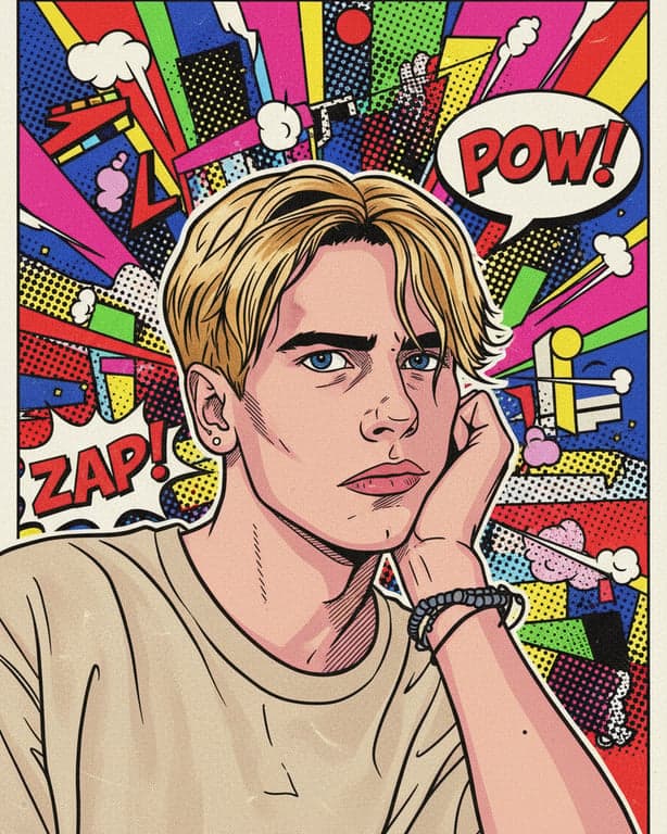 An extreme close-up portrait of Summer Smith rolling her eyes with an exaggerated, annoyed expression, defined by wobbly lines, simple flat shading, and a pop art background.