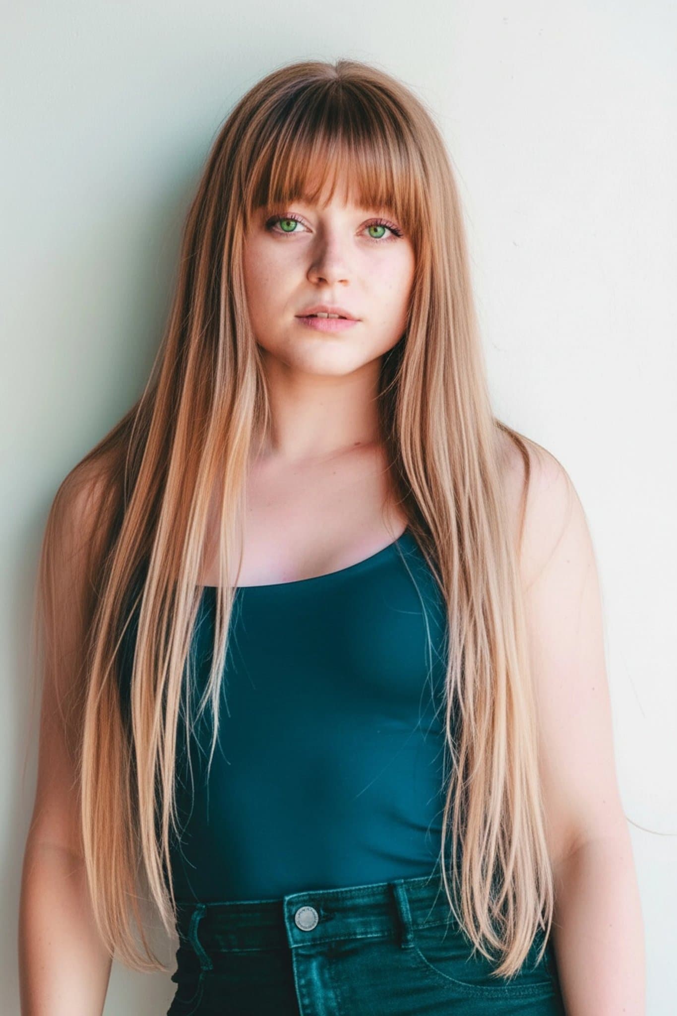 AI bangs filter after transformation - photo with AI generated curtain bangs