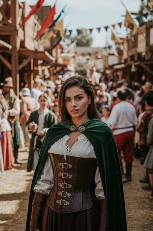 renaissance festival outfits filter after transformation - portrait wearing layered overdress Renaissance festival outfit with soft decorative details