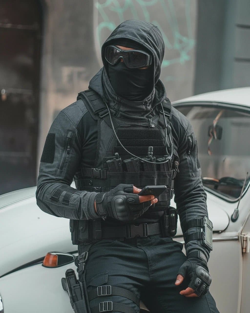 AI ninja outfit filter after transformation - selfie recreated with ninja mask and outfit