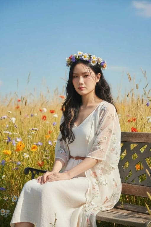 a portrait of a person enhanced with editorial summer outfit styling, refined lightweight fabrics, clean summer silhouettes, intentional outfit layering, composed pose, and controlled bright lighting